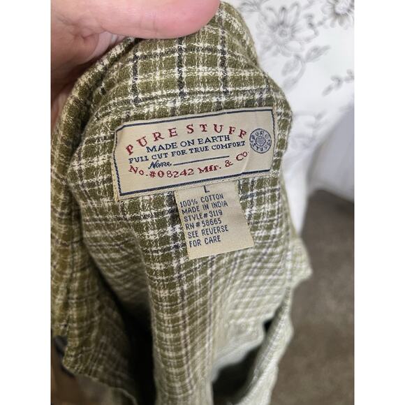 Pure Stuff Plaid Button Short Sleeve Cotton Western Green Shirt Top Sz Large - Picture 4 of 4